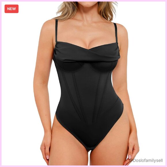 Corset Bodysuit Tummy Control Shapewear Cowl Neck Thong Body Suit Concert